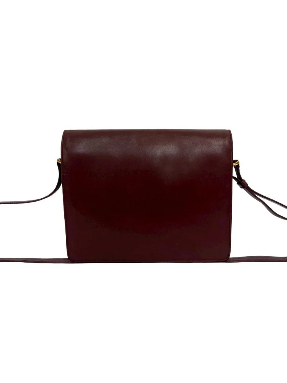 Cartier Must Line Leather Shoulder Bag Pochette Crossbody Wine Red Bordeaux